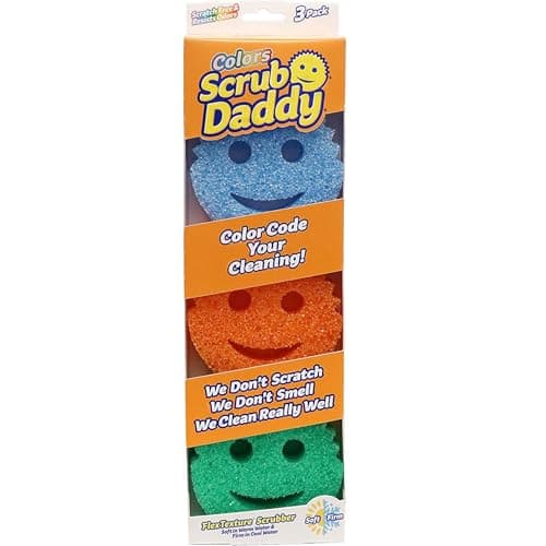 Image of Scrub Daddy Colors Kitchen Sponges, Dish Sponges for Washing Up, Texture Changing Washing Up Sponge, Non Scratch Dish Scrubber, Odour Resistant Bathroom Cleaning Products, Dishwasher Safe, Pack of 3