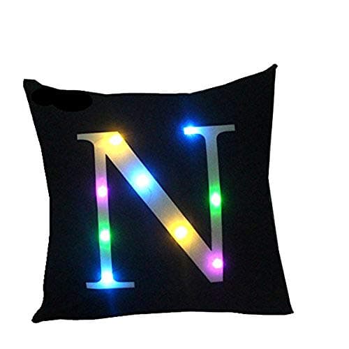Image of ZUODU Creative LED Colorful Black Velvet Letter Cushion Cover Pillow Cover - Bar, Party, Festival, Gift Use - 18 Inches or 45cm x 45cm - 1pc - N Black