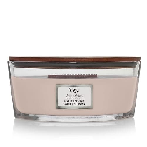 Image of WoodWick Ellipse Scented Candle | Vanilla & Sea Salt | with Crackling Wick | Burn Time: Up to 50 Hours