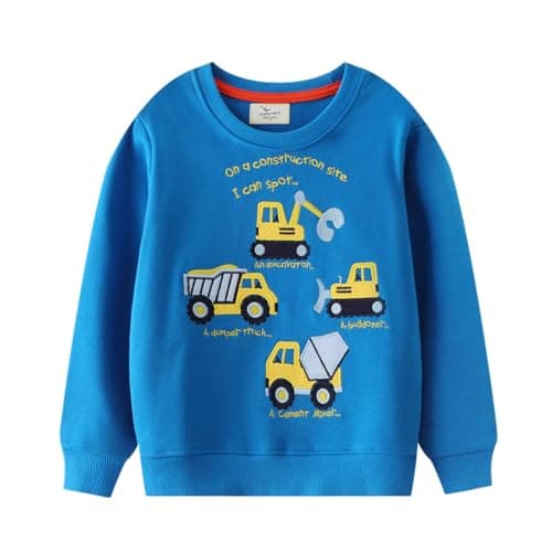 Image of QHKEPW Boys Sweatshirt Digger Tractor 2-3 Years Kids Jumper Toddler Top Long Sleeve Round Neck Cotton Casual Clothes T Shirt Blue