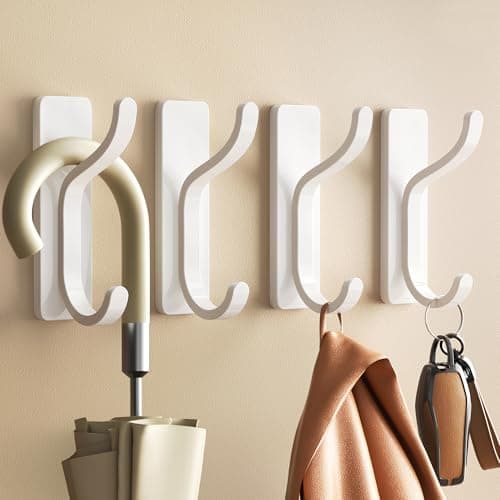 Image of pickpiff Self Adhesive Hooks for Hanging: Heavy Duty Stick On Hooks (Hold 6KG), Coat Hook,Towel Hooks for Bathroom,Door Hooks Hanging Towel, Kitchen Hook,Metal,White 4 Pack
