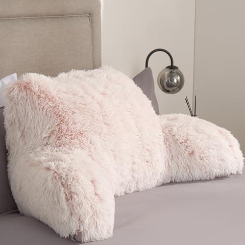 Image of OHS Reading Pillow Pink Fluffy, Chair Pillow Soft Fleece Gaming Pillows for Bed Cuddle Cushion for Adults Supportive Back Rest Pillows