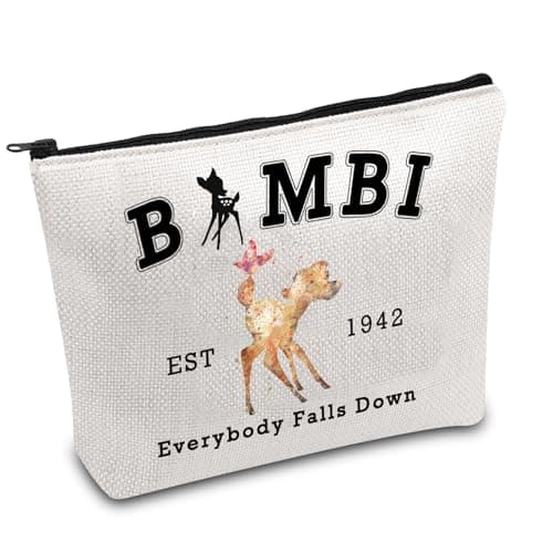 Image of FOTAP Bambi Deer Cosmetic Bag Bambi Est 1942 Zipper Pouch Animal Magic Kingdom Inspired Gift Deer Movie Fans Gift, white, Bambi