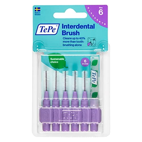 Image of TePe Interdental Brush, Original, Purple, 1.1mm/ISO 6, 6pcs, Plaque Removal, Effective Cleaning Between Teeth, Dental flosser for Small Gaps