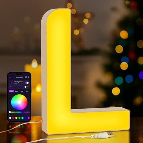 Image of UooEA LED Light Up Letter L – USB Colour Changing Night Light with APP Control, Alphabet Sign for Wall or Table, Gift for Girls, Teens, Mum – Birthday, Christmas, Home Decor