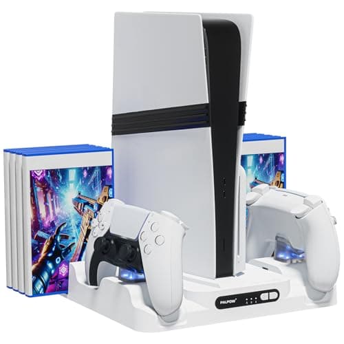 Image of PALPOW Cooling Stand and Charging Dock Compatible with PS5 Pro/Slim/PlayStation 5 Disc Digital, Cooling Docking Station with Controller Charger for PS5 accessories with 3-Level Fan LED Light, White