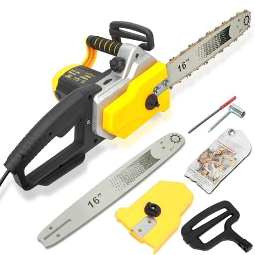 Image of 16 Inch Electric Chainsaw, 2200W High Power Electric Chainsaw, Copper Motor Electric Chainsaw, Thickened Barrier Auto-Lubrication Quenched Chain Handheld Chain Saw for Woodworking Yellow