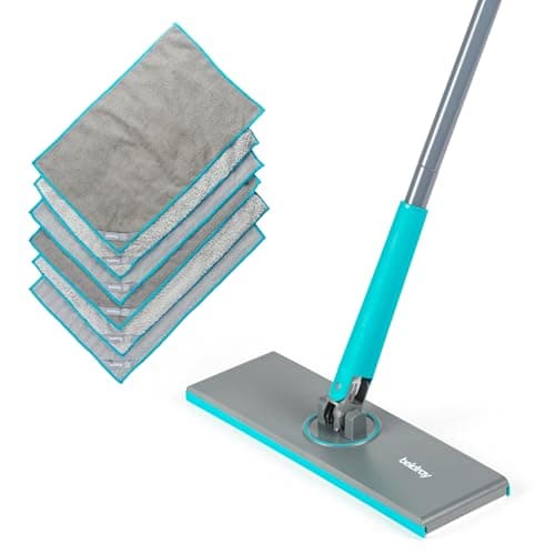 Image of Beldray Anti-Bac Clip-to-Grip Floor Mop - Large Mop Head, Tiles/Floor/Window/Mirrors, Push Release Handle, 360° Swivel Head, 6 Machine Washable Cloths, Cleaning/Scrubbing/Dusting, Wet & Dry