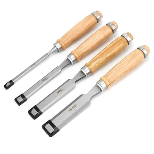 Image of QWORK® 4-Piece Wood Chisel Set, 1/4", 1/2", 3/4" and 1" (6mm, 12mm, 19mm, 24mm) - Woodworking Hand Tools for Carpentry, with Easy-Grip Handles
