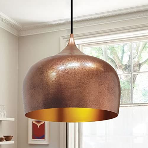 Image of bamyum Hanging Circle Lamp for Living Room, Kitchen, Dining Table, Children's Room, Restaurant, Café, Hotel - Ø30 Cm Metal E27 Vintage Pendant Light in Copper and Gold