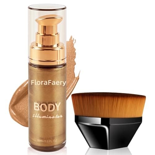 Image of Shimmer Body Oil, Glow Liquid Highlighter Spray, Waterproof Shimmer Moisturiser, Body Glitter Oil, Lightweight Shimmering Skin Highlighter, Non-Sticky Glow Lotion with Makeup Brush (Bronze Gold)