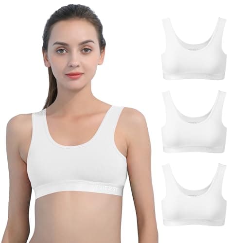 Image of INNERSY Girls First Bra White Crop Tops Kids Cotton Bralettes Sports Underwear Non Padded 3 Pack (S, 3 Classic White)