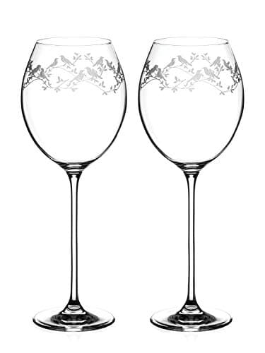 Image of DIAMANTE Red Wine Glasses Pair with ‘Birdsong’ Collection Delicate Filigree Etched Crystal Design - Set of 2