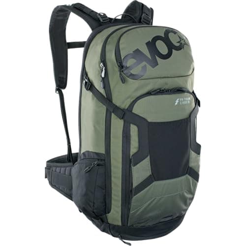Image of EVOC FR TOUR E-RIDE 30 e-bike backpack, bike rucksack with back protector (padded compartment for spare battery, control display compartment, strap fixation system for charger), Dark Olive/Black