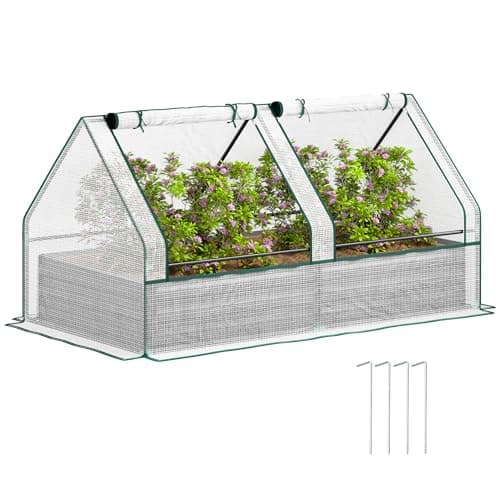 Image of Outsunny Raised Garden Bed with Mini Greenhouse, Outdoor Metal Planter Box with Cover, for Herbs and Vegetables, Use for Patio, Garden, Balcony, White and Dark Grey