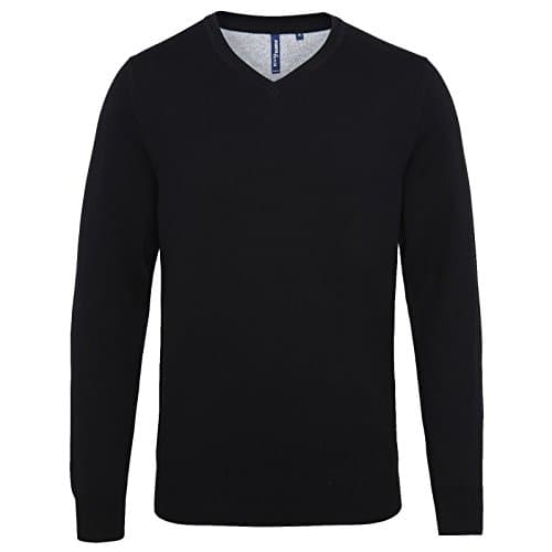 Image of Men's Jumper Cotton Blend V-Neck Sweater Comfortable Pullover by Asquith & Fox (3X-Large - 49", Black)