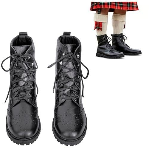 Image of Long Lace up Ghillie Brogues Leather Shoes Scottish Kilt Oxford Boots Highland Novelty Wedding, (UK 11 / EU 45) Black