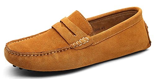 Image of WUIWUIYU Men's Casual Slip-On Suede Loafers Moccasins Driving Shoes Size 10 Light Brown