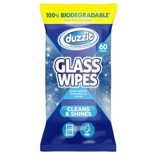 Image of Duzzit Glass Wipes - Cleans & Shines | 100% Biodegradable - Made From Plant Fibres | Suitable for Windows, Glass Objects and Mirrors (60 Biodegradable Wipes)