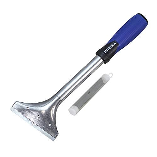 Image of Faithfull Heavy-Duty Long Handle Scraper with 5 Replacement Blades for Removing Paper & Vinyl Wall Coverings – 100mm (4in) Blade, 300mm (12in) Length