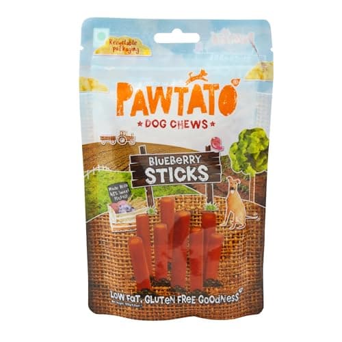 Image of Pawtato Vegan Dog Sticks - Blueberry (1 x 120g) – Low Fat, Plant-Based Chews for Training & Reward | Hypoallergenic Rawhide Alternative Made with Sweet Potato & Rice