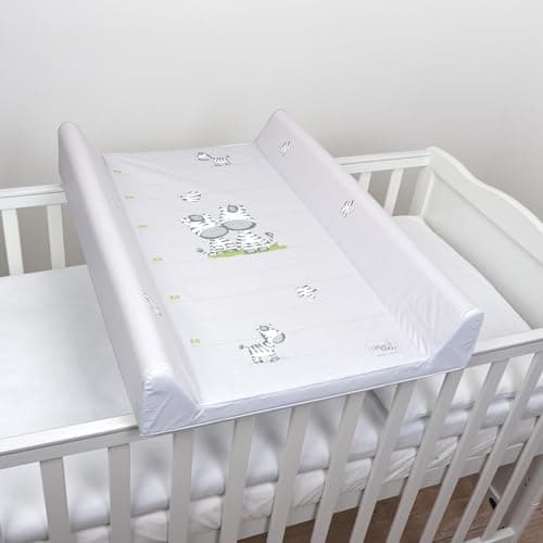 Image of Baby Hard Base Changing Mat/Top Changer 80x50 cm fits 140x70 cm Cot Bed Unisex Wedge Anti Roll Nappy Newborn Baby Waterproof Changing Mat with Raised Edges (Grey Zebra)