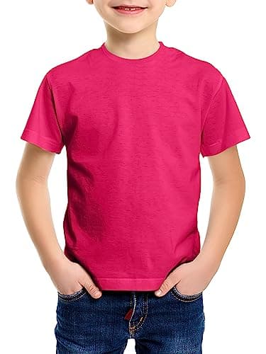 Image of Love My Fashions Kids Value Weight Crew Neck Plain T-Shirt Short Sleeve Casual Tees for Boys Cotton Tops for Children Fuchsia Pink