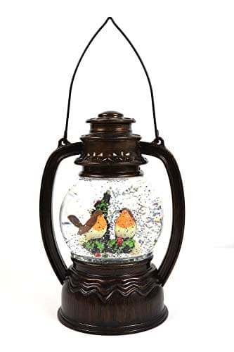 Image of YoL Christmas lantern water filled glitter snow globe LED decoration robins birds