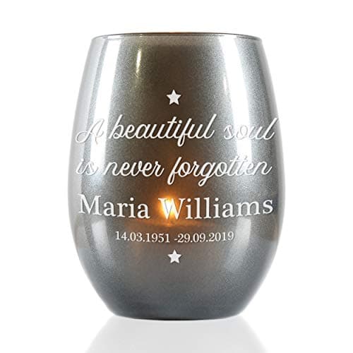 Image of Personalised Beautiful Soul Memorial Glass Candle Holder and 8hr Tea Light (Silver)