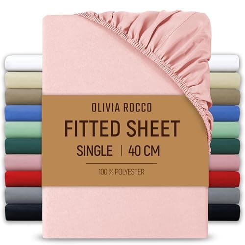 Image of Olivia Rocco Fitted Sheet Extra Deep Pocket 16 Inch (40 cm) Soft Brushed Microfibre Fabric Shrink & Fade Resistant Easy Care Bottom Sheet, Single, Pink
