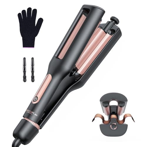 Image of 4 in 1 Adjustable Wave Curling Iron - 22/25/32/38mm Ionic Beach Waver Hair Curler with Ceramic Electrical Coating, Anti-Scald, 30S Heat Up, Digital Display, 4 Temperature(140°C-210°C), Black+Rose Gold