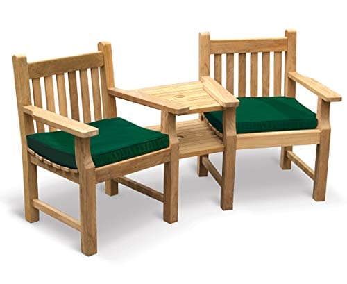 Image of Jati Turners Teak Garden Love Seat - Tete a Tete 2 Seater Companion Seat including Green Cushions Brand, Quality & Value