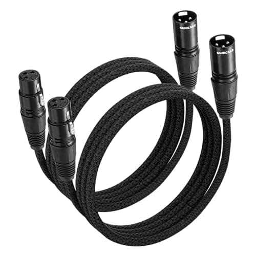 Image of SONICAKE XLR Microphone Cable 2 Pack 2M/6FT Male to Female 3 Pin Nylon Braided Cable for Studio Recording and Live Production