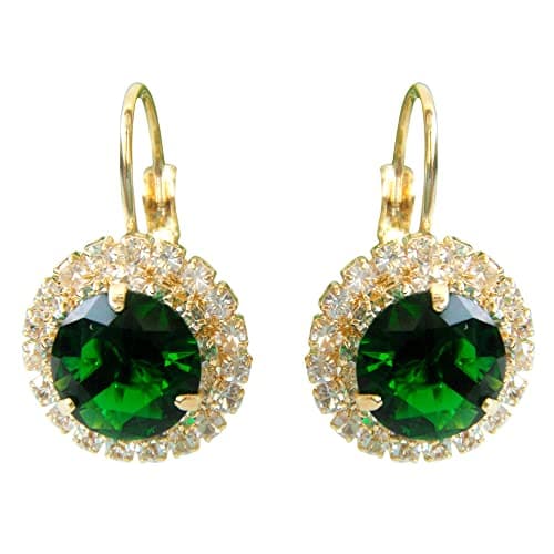 Image of Navachi 18k Gold Plated Circle Green Zircon White Crystal Hoop Az2672e Leverback Earrings