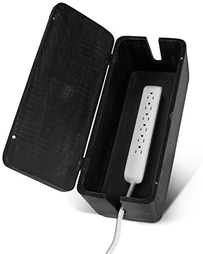 Image of Luxe Designs Cable Management Box – Large Extension Cable Box for Desk, Home or Office – Rustic Black Cable Tidy Box to Hide Wires, Power Strips, Cords – Stylish Cord Organizer & Cable Storage