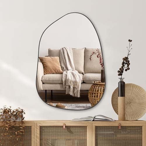 Image of PERFNIQUE Irregular Wall Mirror Asymmetrical Mirror, 69 x 48 cm Black Mirrors for Bathroom Bedroom Living Room Entryway, Decorative Modern Wall Decor (Black,69 x 48 cm)