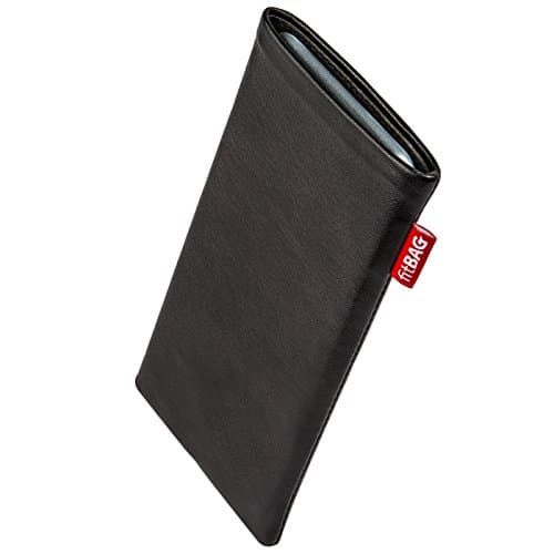 Image of fitBAG Beat Black custom tailored sleeve for Meizu 16 Plus | Made in Germany | Fine nappa leather pouch case cover with MicroFibre lining for display cleaning