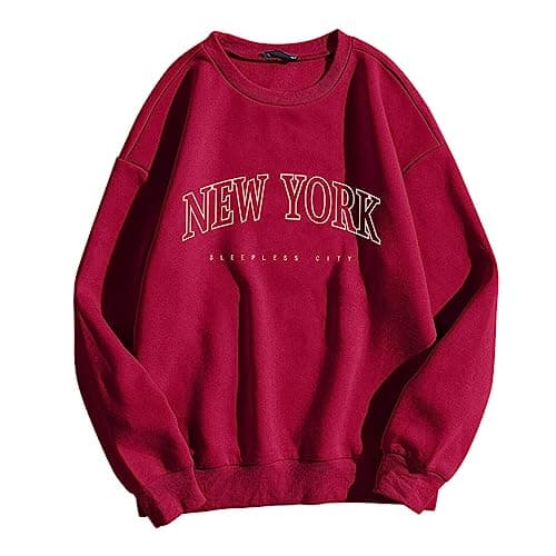 Image of Sweatshirts Womens Casual Long Sleeve Graphic Tee Shirts Crew Neck Sweatshirts Pullover Tops For Women (XL) Wine