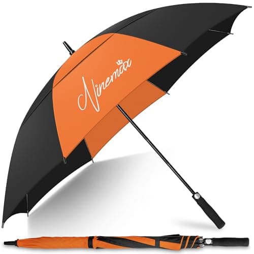 Image of NINEMAX Golf Umbrella Windproof and Rainproof 68inch, Large Umbrella Double Canopy, Heavy Duty Golfing Brolly Unbreakable for Men Woman(Orange/Black)