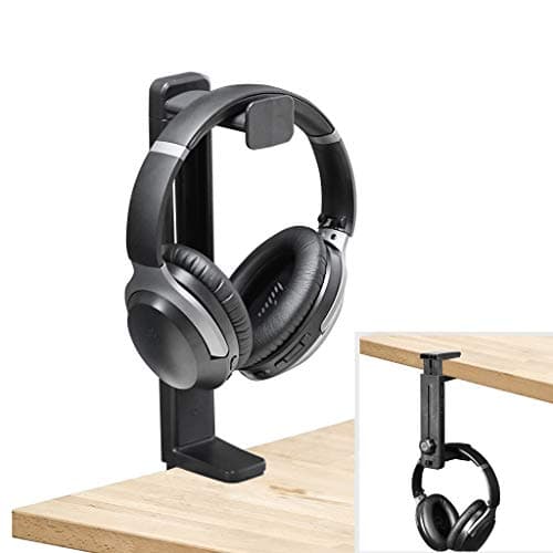 Image of NEETTO HS906 Headphone Stand & Hanger 2 in 1, Above & Under Desk Gaming Headset Holder Mount Hook with Height Adjustable & Rotating Clamp, Earphone Rack with Cable Clip