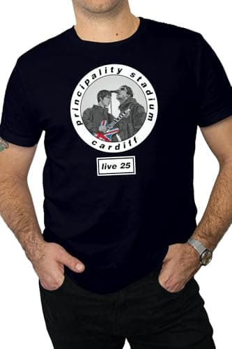 Image of De-Stroy Oasis T-Shirt - Live 25 Cardiff Principality Stadium Merchandise, Liam & Noel t-Shirt, Oasis Tour t-Shirt, 10 colourways Available. (UK, Alpha, M, Regular, Regular, Navy/White)