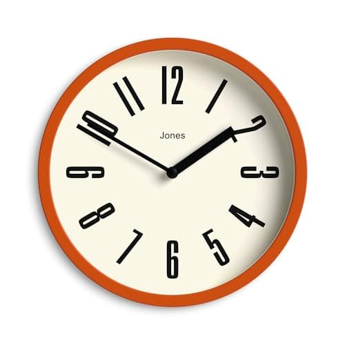 Image of Jones Clocks® Hot Tub wall clock | Small retro round clock | 20cm | Orange | Easy to read numbers | Ideal for kitchen, office, children’s room or any small space