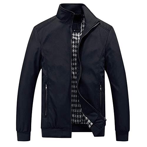 Image of YOUTHUP Mens Jacket Casual Stylish Bomber Coat Lightweight Vintage Outwear Jackets and Coats, Black, XXL