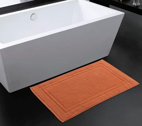 Image of La Maison 100% Cotton Super Soft and Absorbent Bath Mat Shower Mat 50cms x 80cms Hotel Frame Stripe Border (Burnt Orange)