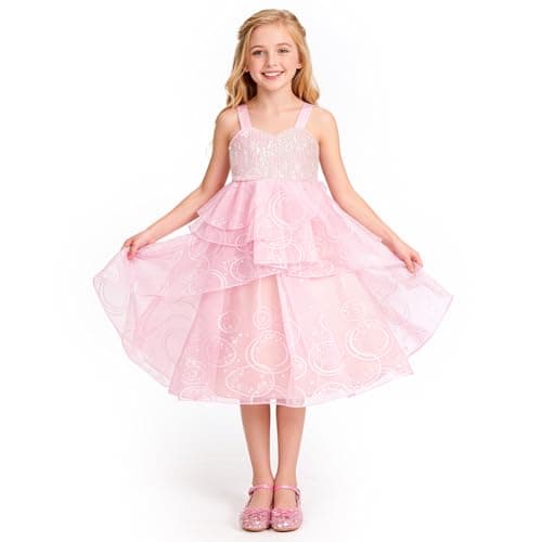 Image of BSBUY Glinda Costume Kids Glinda Princess Dresses for Girls Good Witch Princess Dress Elphaba Wicked Tulle Dress Witch Princess Fancy Dress up Shiny Sequins Outfits for Halloween Birthday Party(120)