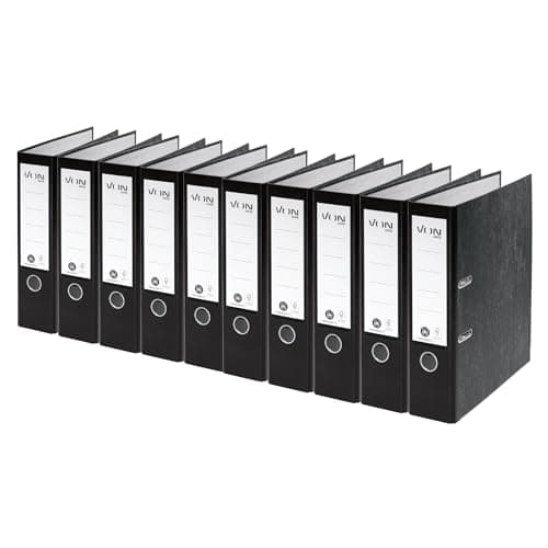 Image of VON Leitz 10530095 A4 Folder, 100% Recycled Paper, 80 mm Spine Width, for 600 Sheets, Blue Angel & FSC Certified, for School, Study & Home, Black, Pack of 10