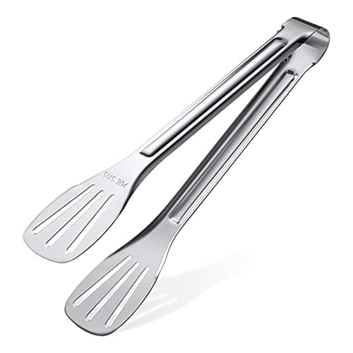 Image of Kitchen Tongs(9'')-304 Easy to Clean-Food Safe Stainless Steel Cooking Tongs,Salad,BBQ,Serving,Frying Tongs Utensils,Kitchen Gift etc,Easy Grip Best Sturdy Tongs,Non Stick.