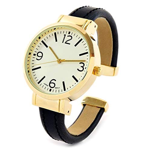 Image of STC Black Gold Large Face Easy to Read Women's Bangle Cuff Watch