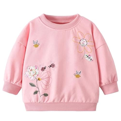 Image of QHKEPW Kids Sweatshirt Flower 5-6 Years Girls Jumper Toddler Top Long Sleeve Round Neck Cotton Casual Clothes T Shirt Pink