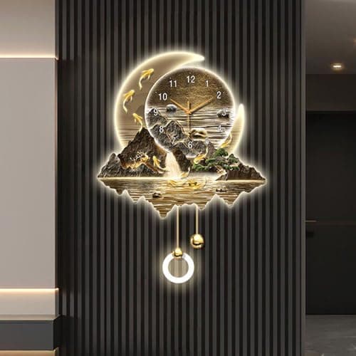 Image of Modern 3D Wall Art Decor Clock with Led Light, Home Decorative Moon Wall Clock Decorations Lamp, Crystal Porcelain Art Mural, Walls Hanging Sculpture Decorative Painting(Color 3,50x69cm/19.6x27.1'')